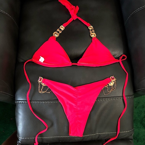 Watermelon🍉 crystal chain scrunch butt bikini set - Picture 10 of 12